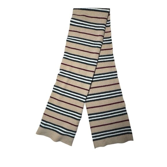 Burberry Lambswool Striped Scarf nova check wool camel tan authentic - Picture 1 of 4